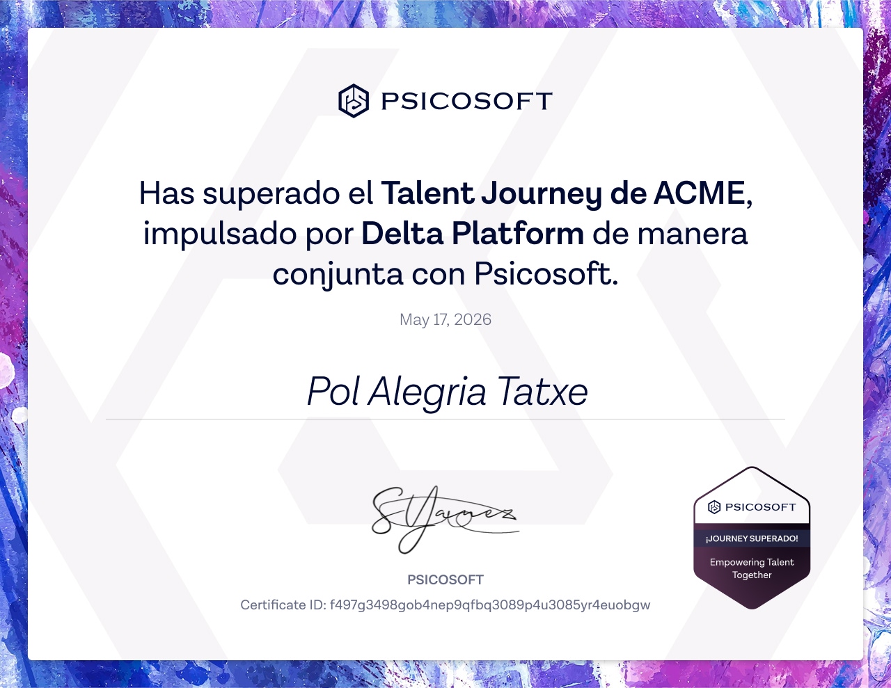 Certififcado Oficial de Psicosoft